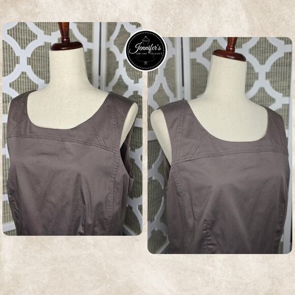 LOFT Dark Taupe Brown Purple Scoop Neck Sleeveless Sheath Dress Size 14 - Picture 2 of 11